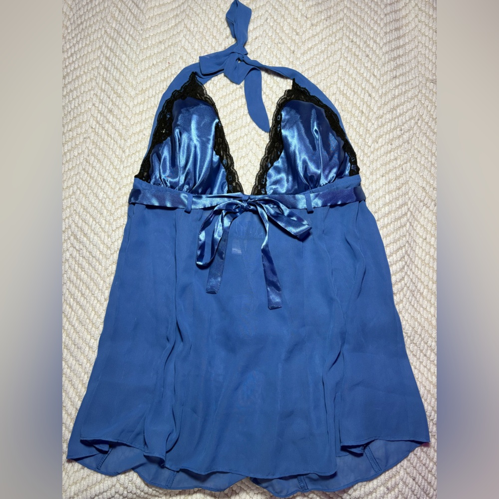 Frederick's of Hollywood Blue and Black Halter Chemise